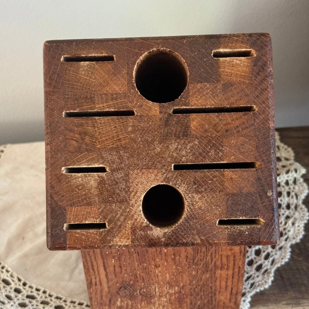 Cutco Vintage Oak Wood Knife Block 10 Slot Kitchen Cutlery Storage Organizer